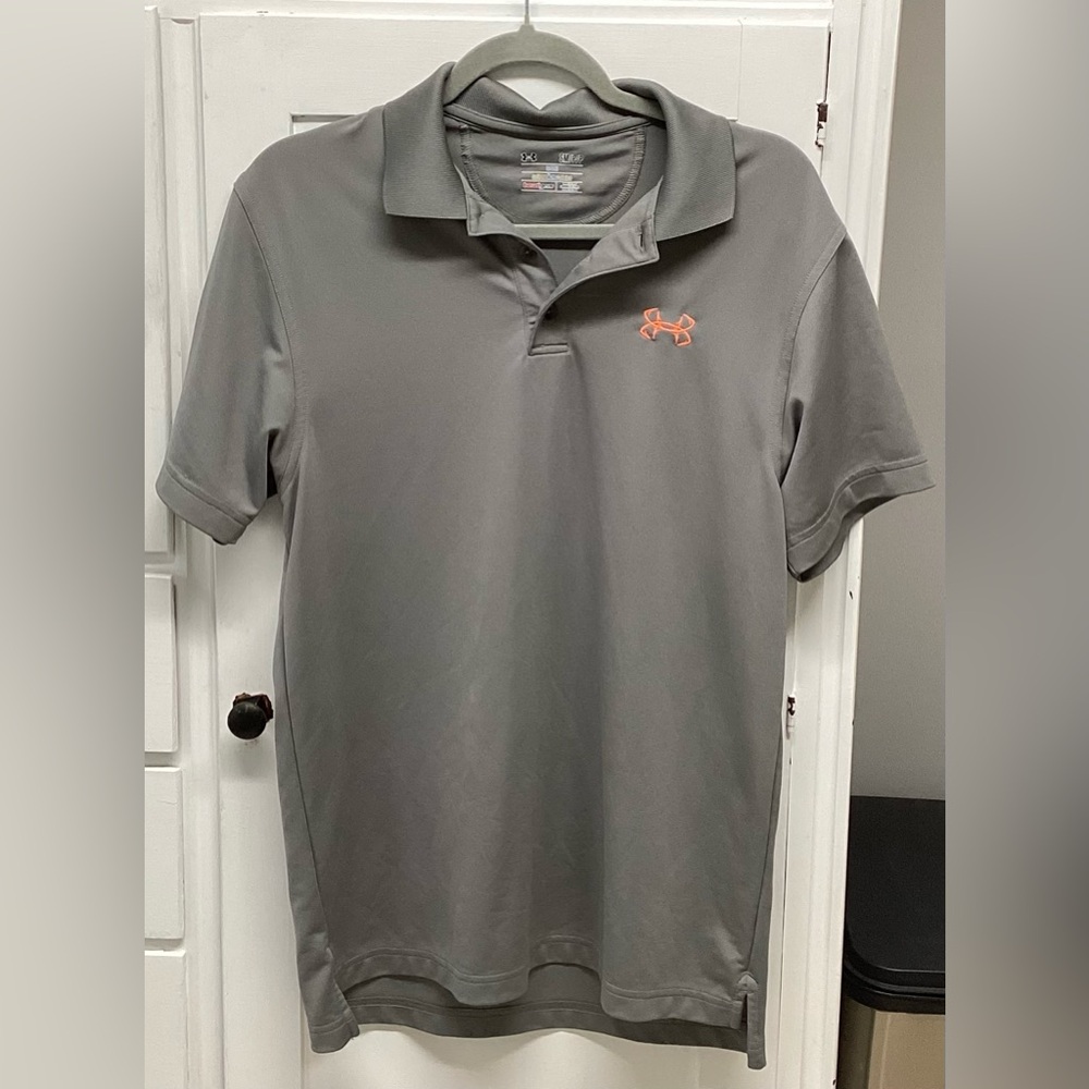 Under Armour Men's Heat Gear Polo Shirt in Gray with Orange Logo S - Picture 2 of 6